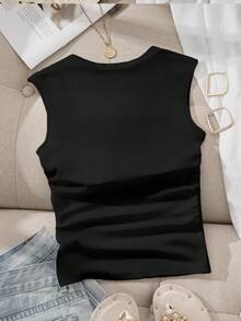 SHEIN Essnce 两件套休闲粗肩带黑色和杏色收腰背心，修身大码女装夏季款 - 彩色 - 查看 3