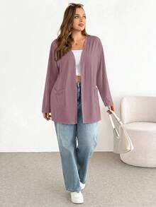 SHEIN Essnce Plus Size Autumn Casual Solid Color Double Pocket Jacket - Dusty Purple - View 5