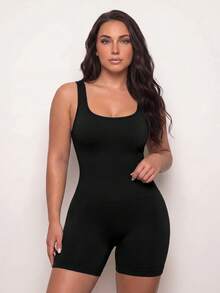Rhythm Era Plus Size Backless Sleeveless Fitted Athletic Romper - Black - View 3
