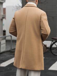 Manfinity CasualCool En's 素色口袋鈕扣前襟長袖大衣，秋季服飾，冬季儀式穿著 - 灰色 - 查看 2