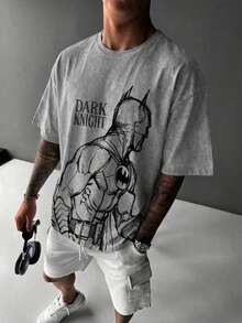 BATMAN X SHEIN 男士夏季休閒卡通印花T恤 - 白色 - 查看 8