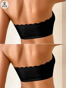 SHEIN Bra Set, Front Closure Wavy Edge Push-Up Removable Cup Pads, 2pcs - Black - View 2