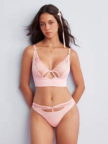 Elorette Women's Sexy Lace Cutout Bra And Panty Lingerie Set - Pink - View 1