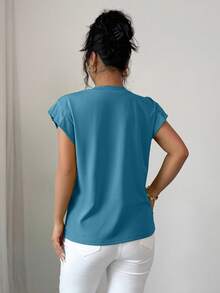 Elenzga Camiseta de mujer con flores tridimensionales lindas y contrastantes para verano y otoño - Agua verde azul - Ver 2