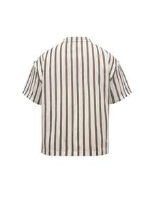 Manfinity Dauomo Men's Casual Striped Short Sleeve Shirt, Summer - Coffee Brown - View 2