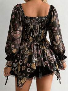 Whyspr Plus Size Floral Print Chiffon Petal Sleeve Blouse - Multicolor - View 2