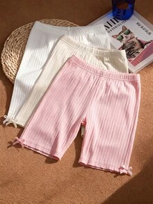 SHEIN Tween Girl LMoss Tween Girl Tween Girl Multi-Pack Solid Color Knit Cycling Leggings Pcs - Multicolor - View 3