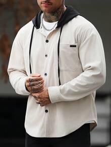 Manfinity CasualCool 男士卡其色 2 合 1 連帽燈芯絨夾克 紋理休閒外套 - 卡其色 - 查看 4