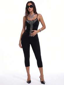Oceva Women's Fashion U-Neck Backless Black Tank Top - Black - View 5