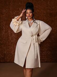 Maweii Plus Size French Luxury Black Color Date Party Patchwork High-End Slimming Blazer Jacket For Women Wedding Autumn Elegant - Apricot - View 1
