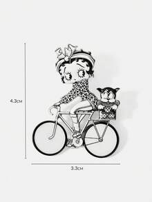 Betty Boop x SHEIN A New Creative Cartoon Pattern Printing Brooch, IP Joint Design, Lovely Personalized, Simple And Generous, Can Also Be Used As Accessories - Black and White - View 5