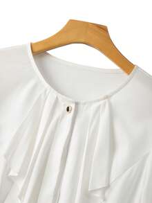 Velvienne Plus Size Women Elegant Long Sleeve Button-Up Blouse With Ruffle Hem Fall - White - View 6