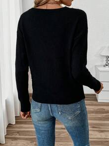 SHEIN PariChic Women's Solid Color Casual Versatile Daily Wear Long Sleeve Sweater - Black - View 2