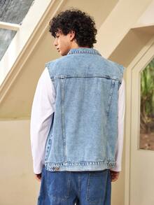 Whitmere Men's Denim Sleeveless Jacket Casual Trucker Vest, Light Color, Street Style, Suitable For Spring/Autumn - Light Wash - View 2