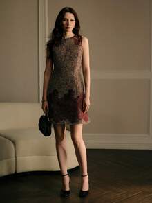 MOTF PREMIUM WOMEN'S TWEED SHORT DRESS WITH CONTRAST LACE - Burgundy - View 5