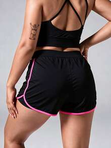 Solea Cove 2026 New Women's Plus Size High Elasticity Versatile Sports Shorts With Trim - Black - View 2