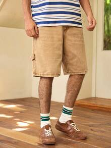 Whitmere Men's Casual Denim Shorts, Summer American Style Washed Vintage Light Blue Loose Fit Bermuda Shorts - Khaki - View 4