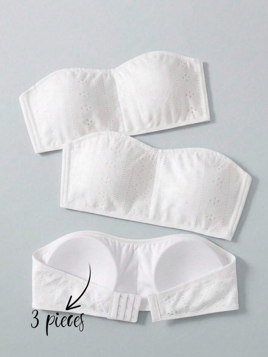 Girlism Teen Girl Teen Girls Bras And Bralettes, Spring/Summer New White Solid Color Knitted Texture Minimalist Comfortable With Padding Soft Skin-Friendly Bandeau Underwear, Suitable For All Seasons, Back To School - White - View 1