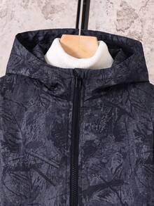 SHEIN 兒童男童休閒字母圖案印花連帽外套，輕量寬鬆拉鍊連帽夾克，開學季秋冬校園穿搭黑色款 - 彩色 - 查看 4