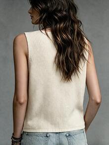 Breezaya Women's Solid Color Cowl Neck Sleeveless Knit Top - Apricot - View 2