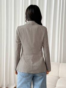 SHEIN PETITE Women's Casual Plaid Long Sleeve Blazer - Multicolor - View 2