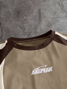 AXEPEAK 男士字母印花拼色百搭T恤 - 彩色 - 查看 3