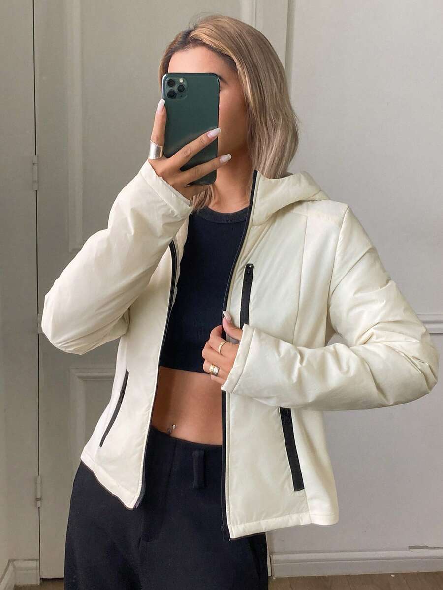 DAZY Women's Casual Versatile Hooded Jacket For Winter - White - View 1