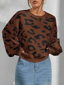 SHEIN Unity Loose Casual Versatile Leopard Print Sweater - Multicolor - View 3