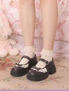Dola Lovely Women's Shoes Brown, Three-Dimensional Bow Decorative Metal Buckle Design Slope Platform Shoes Mary Jane, Lolita Wear, Birthday Party Wear JK Wear - - Brown - View 7