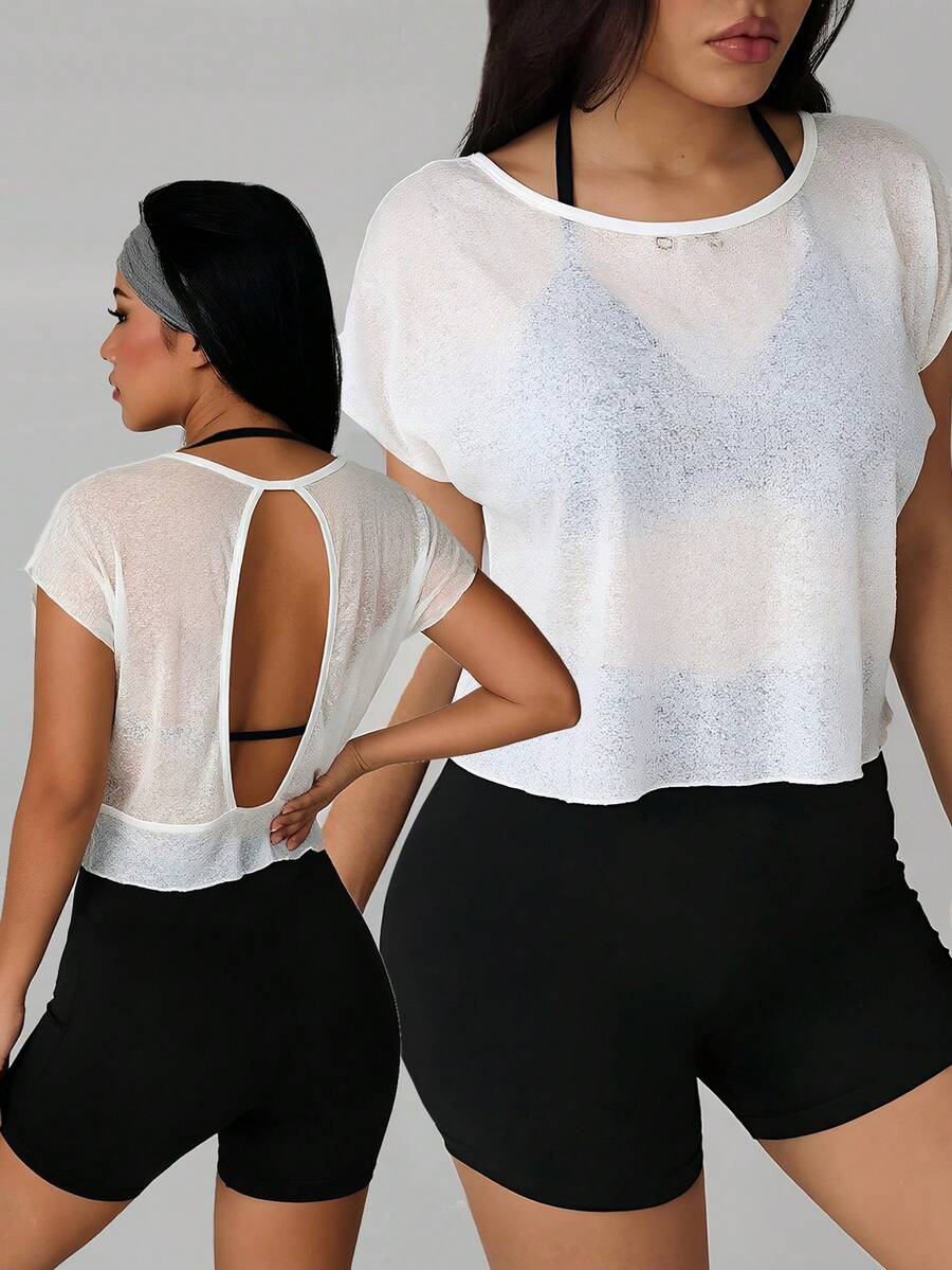 SHEIN Sports 3-Piece Set Halter Top, Base Layer, Shorts, Pullover Top, Casual Minimalist Women's Sports Outfit