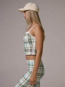 Musera Sport Checkered Soft Touch Straight Neck Strappy Fitted Active Coord Cami Top Gym Pilates Daily Running - Multicolor - View 4