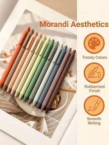 12pcs Morandi Earthy Colors Gel Ink Pen Set Retractable Smooth Writing Pastel Colored Pens Office Supplies Journaling Study Stationery Aesthetic Design For Planner Note Taking Card Making Craft Project Gift For Teacher Student Coworker - Mokadish - View 2