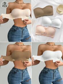SHEIN 3件組女款婚禮內衣胸罩 前扣式 聚攏墊杯 - 彩色 - 查看 4
