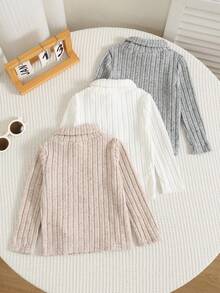SHEIN Baby Boy Solid Color Knitted Soft Long Sleeve Pullover Three-Piece Autumn Top Set - Versatile And Comfortable Pcs - Multicolor - View 2