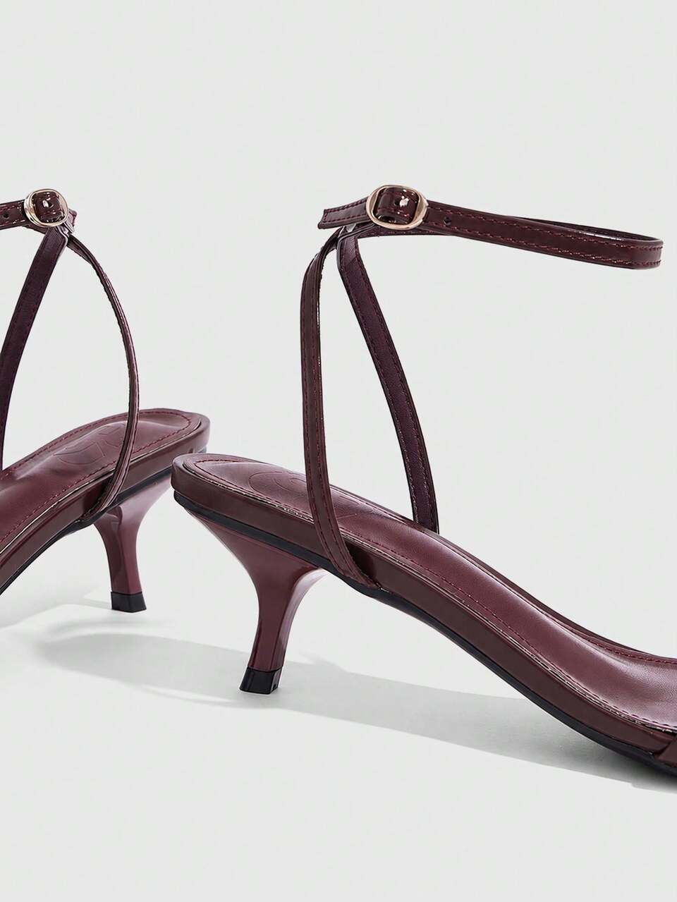 CUCCOO SZL 5.5CM Women's Elegant High Heel Sandals With Criss-Cross Strap And Buckle, Burgundy Kitten Heel, Versatile For Daily Commute, Party, Date And Outdoor Wear