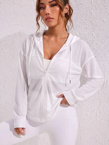 Dewbera Dewbera Letter Print Breathable Hooded Sports Jacket - White - View 5