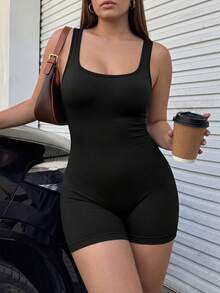 Rhythm Era Plus Size Backless Sleeveless Fitted Athletic Romper - Black - View 5