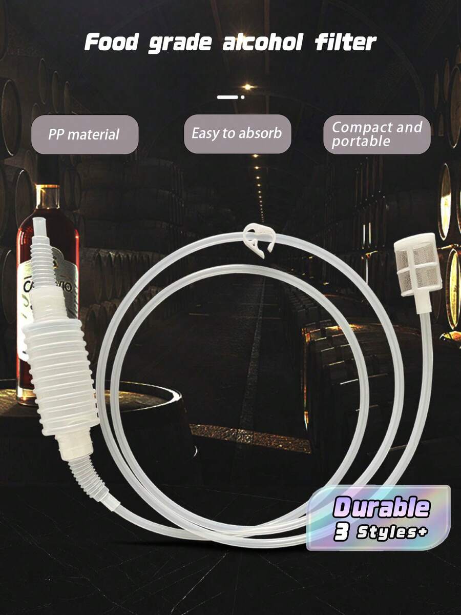 1pc Semi-Automatic Wine Siphon Transfer Tube, Thick Silicone & PP Hose With Stainless Steel Filter Mesh, Detachable Washable Syphon Pump For Home Wine, Beer, Liquor & Enzyme Bottling - Multicolor - View 1