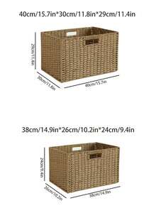 Haus Hana 1pc Handmade Woven Storage Basket, Minimalist Zen-Inspired Solid Color Storage Box, Bohemian Style Organizer For Living Room, Desktop, TV Stand, And Wardrobe - View 6