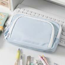 1pc Double Layer Colored Pencil Box Pencil Case Double Layer Front Open Pocket Storage Bag 22cm*13.5cm Suitable For Office And School, Decorations,Pink,School Stuff. - 1pc - View 16