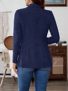 EMERY ROSE Women's Solid Color Lapel NeckLong Sleeve Casual Commuter Blazer - Navy Blue - View 2