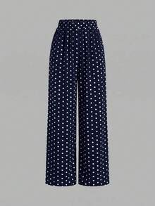 SHEIN MOD Women's Polka Dot Pattern Waist Gathered Sleeveless Blouse And Long Pants Casual 2 Pieces Set - Navy Blue - View 9