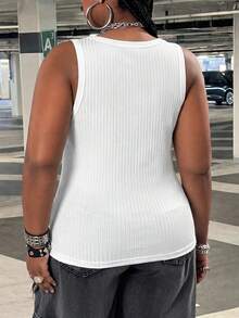 SHEIN CURVE+ 女款大尺碼休閒基礎修身白色圓領露肩背心，舒適面料，適合夏季 - 白色 - 查看 2
