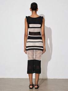 Maija Women's Colorblock Striped Hollow Knit Dress - Black and White - View 5