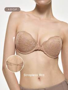 Bralution Women's Elegant Solid Color Lace Underwire Bra - Coffee Brown - View 5