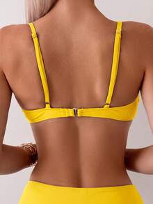 Swim Basics Women Solid Color Spaghetti Strap Bikini Top And Bottom Bikini Set Summer - Yellow - View 8