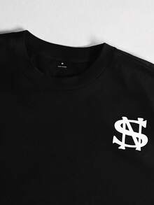 STYNVO 男士字母印花落肩袖T恤與短褲休閒套裝 - 黑色 - 查看 3
