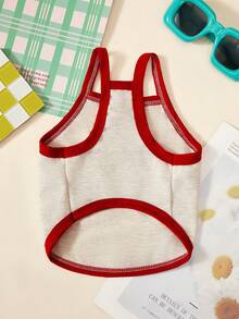 PETSIN 1pc Red Cherry Letter Printed Pet Tank Top Grey Patchwork Red Breathable, Gentle And Comfortable Pet Clothing - Multicolor - View 3