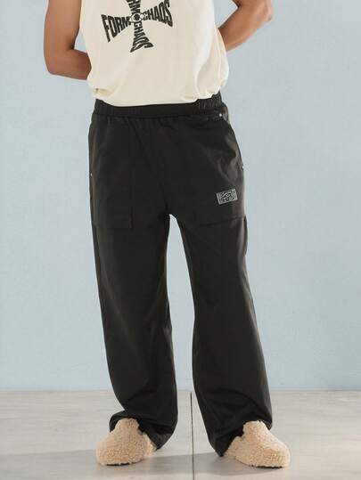 FORM&CHAOS Men's Black Dense Nylon Loose Fit Fatigue Pants
