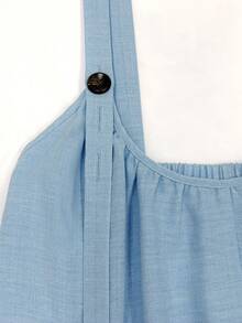 Glimmora Women's Solid Color Pleated Casual Daily Wear Spaghetti Strap Jumpsuit - Blue - View 4